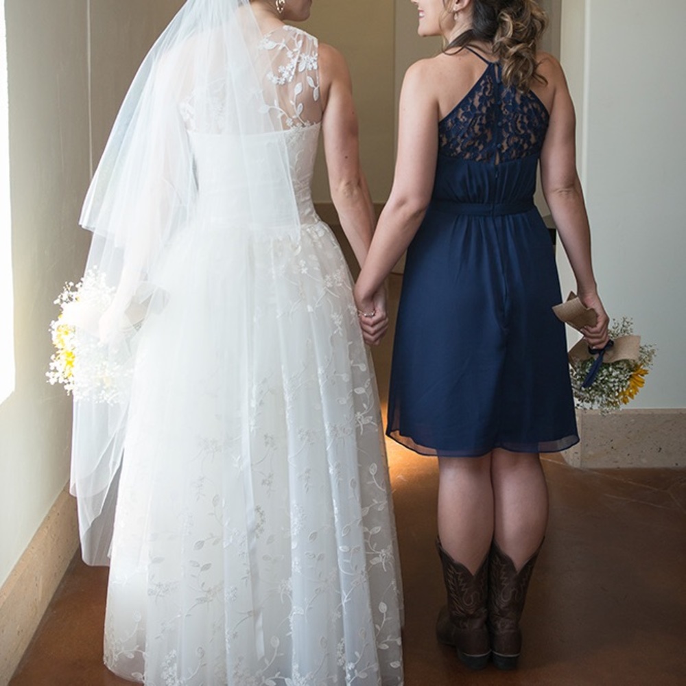 David’s Bridal Chiffon Dress with Lace Back